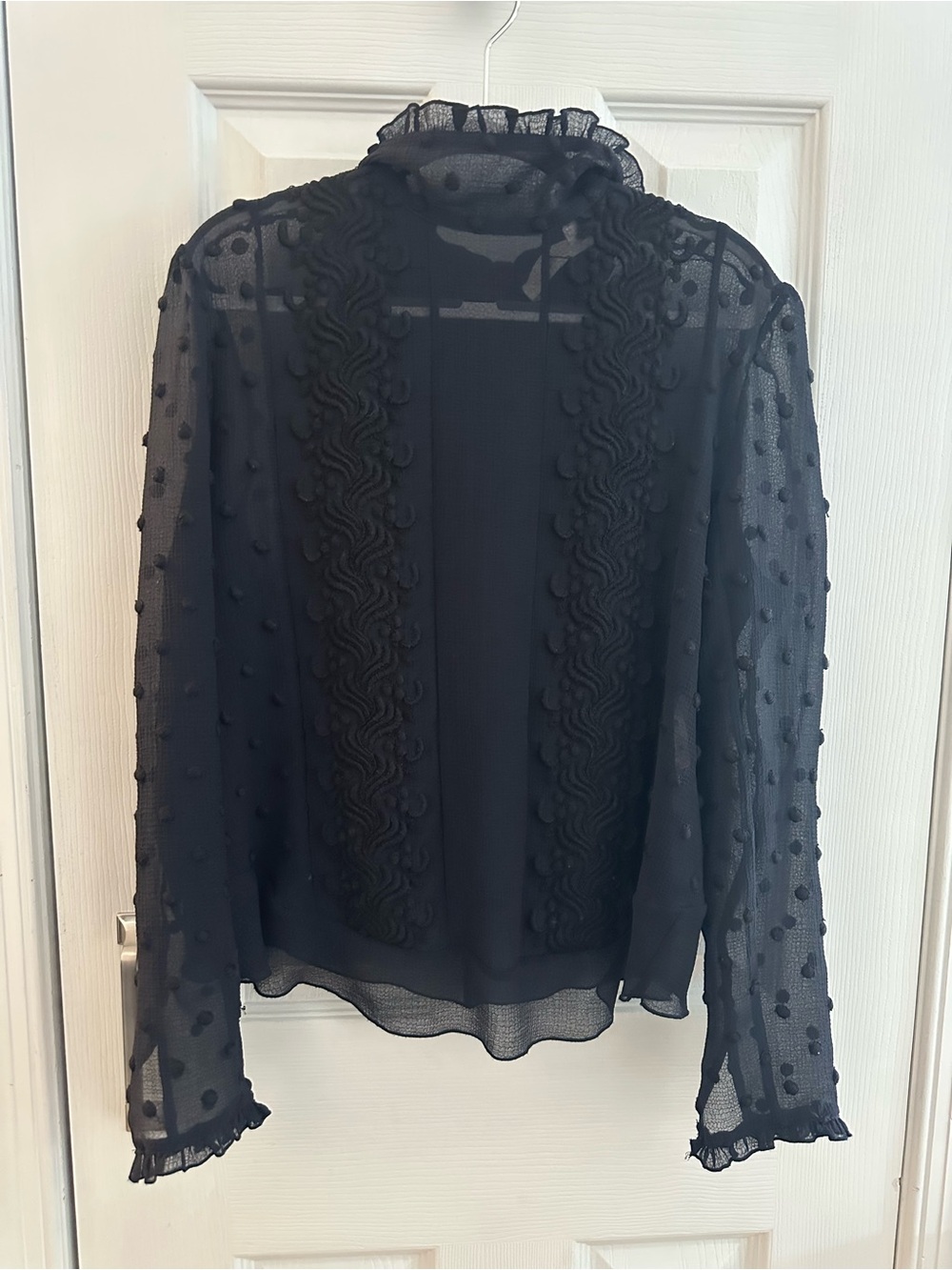 See by Chloé Black Sheer Swiss Dot Ruffle Blouse